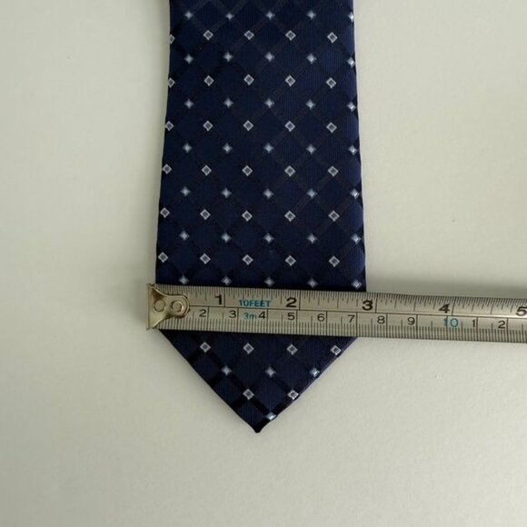 Navy Checkered Bespoke New York Mens Polyester Tie - Picture 3 of 10